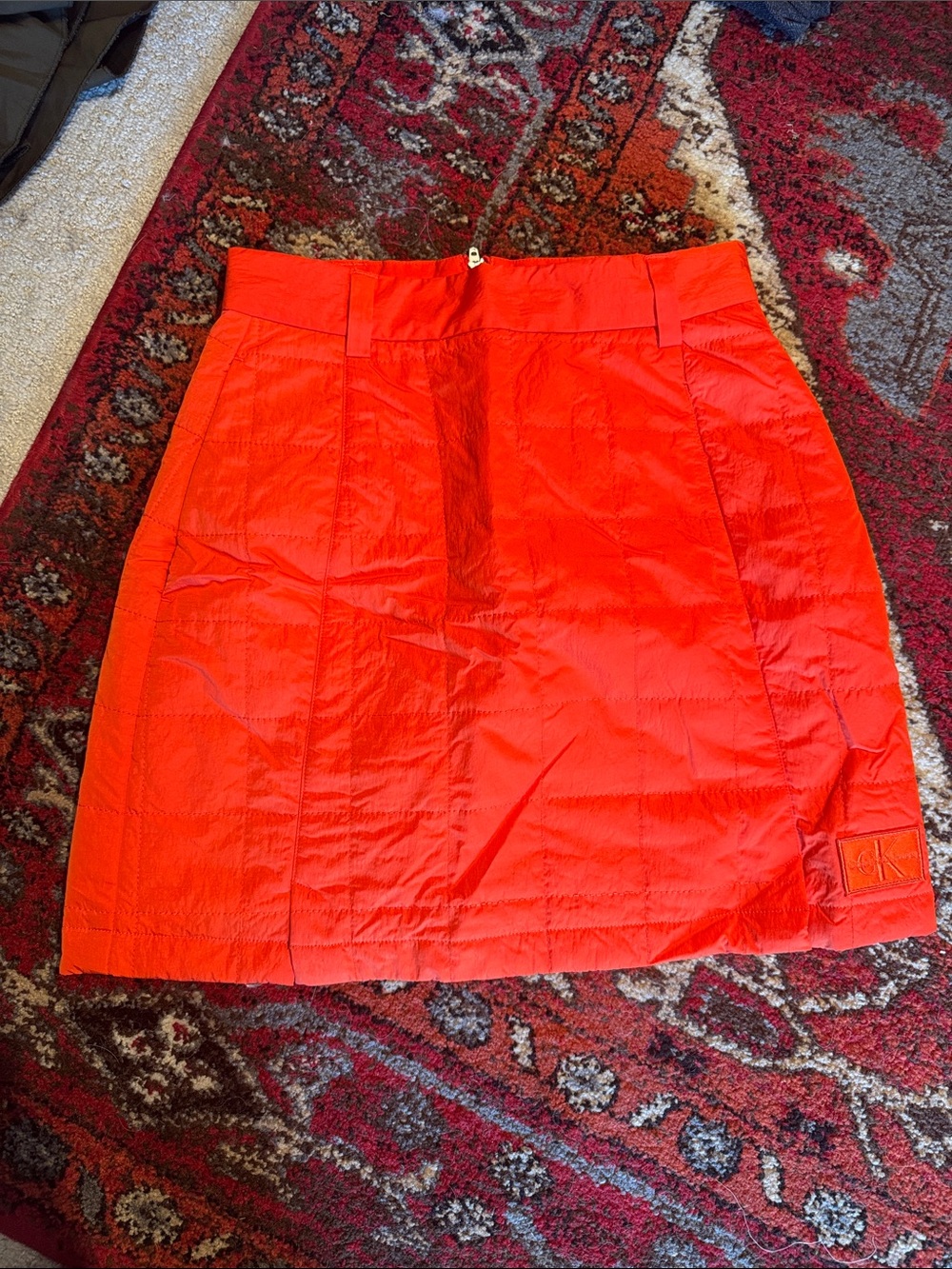 Calvin Klein Vibrant Orange Quilted Mini Skirt (Size XS)